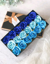 MAYMII 18Pcs Flora Scented Bath Soap Rose Flower Flowers Made By Nature Plant Essential Oil Set,in Gift Box, (Pink,Blue, Red, Purple for Choice) (Blue)